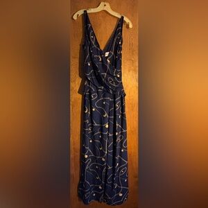 Elegant Navy Blue and Gold Women's Pantsuit